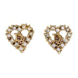 Christian Dior Vintage Crystal Heart Logo Clip-On Earrings